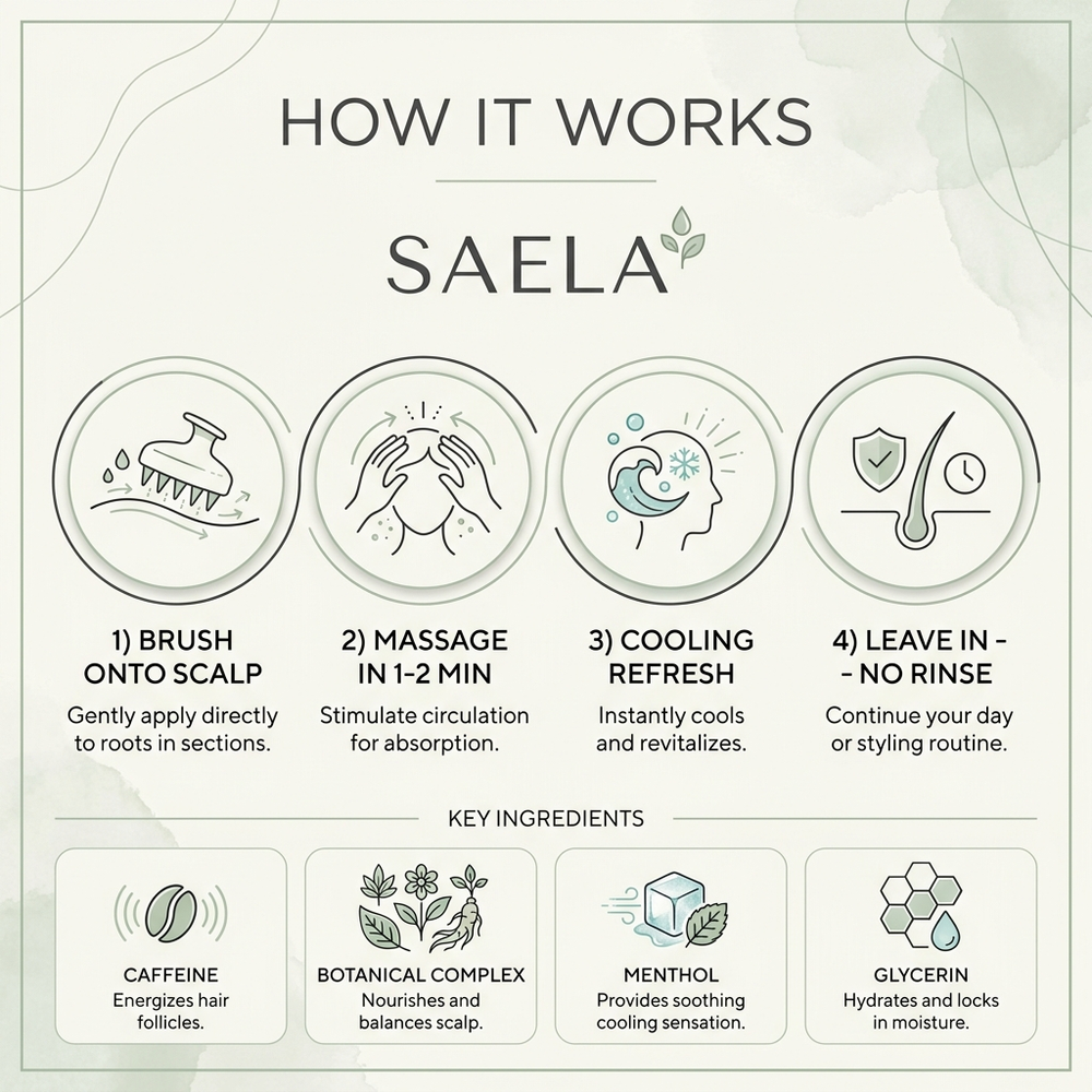 How SAELA scalp serum works - 4 steps and key ingredients